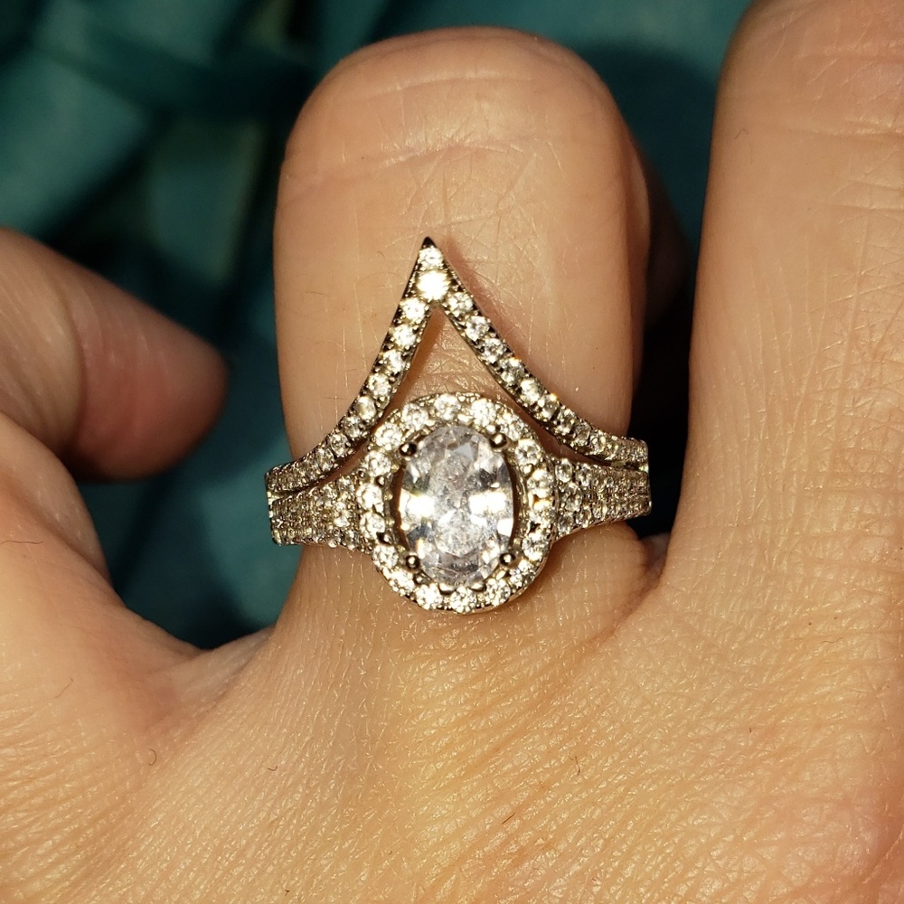 CZ 925 SS MODERN ASYMMETRICAL PEAR POINT RING